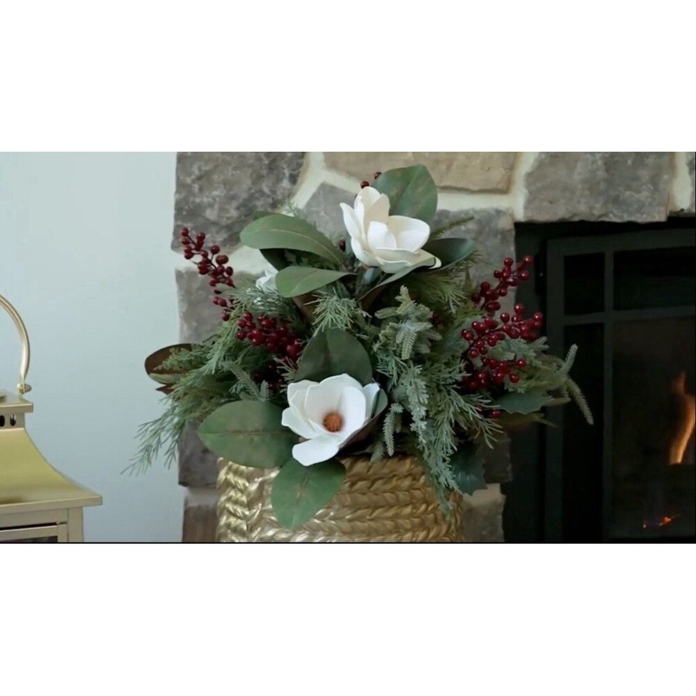 28" Magnolia & Pine Floral Holiday Urn Filler by Kim Gravel